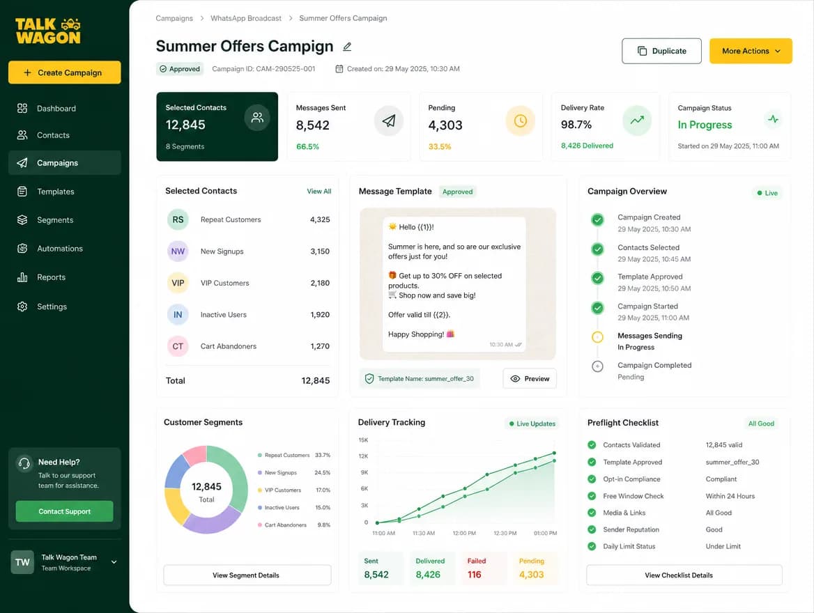 Broadcast campaign CRM for WhatsApp contacts