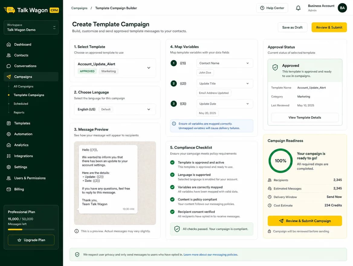 Approved WhatsApp template campaign workflow