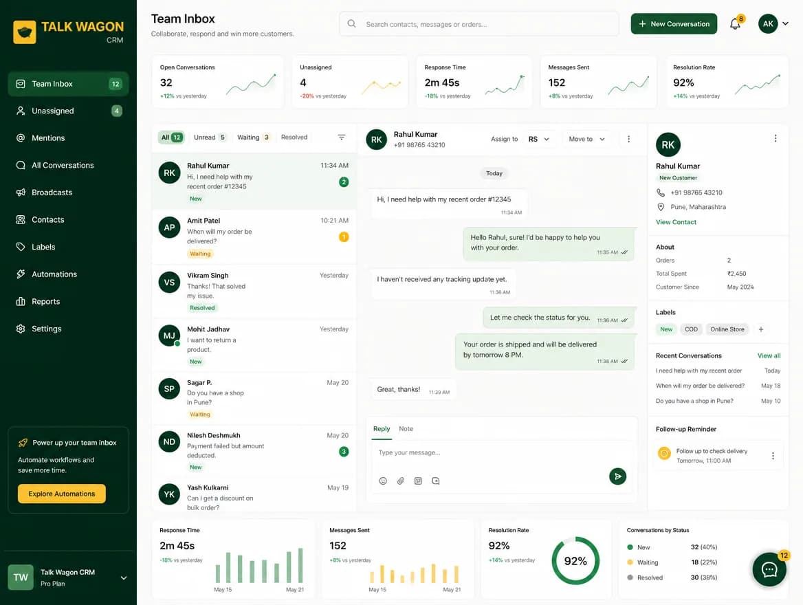 Shared WhatsApp team inbox for sales and support agents